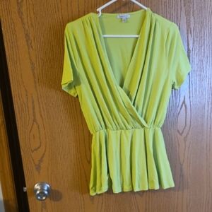 white birch Lime Green Wrap-Front Short Sleeve Peplum Top NWOT
